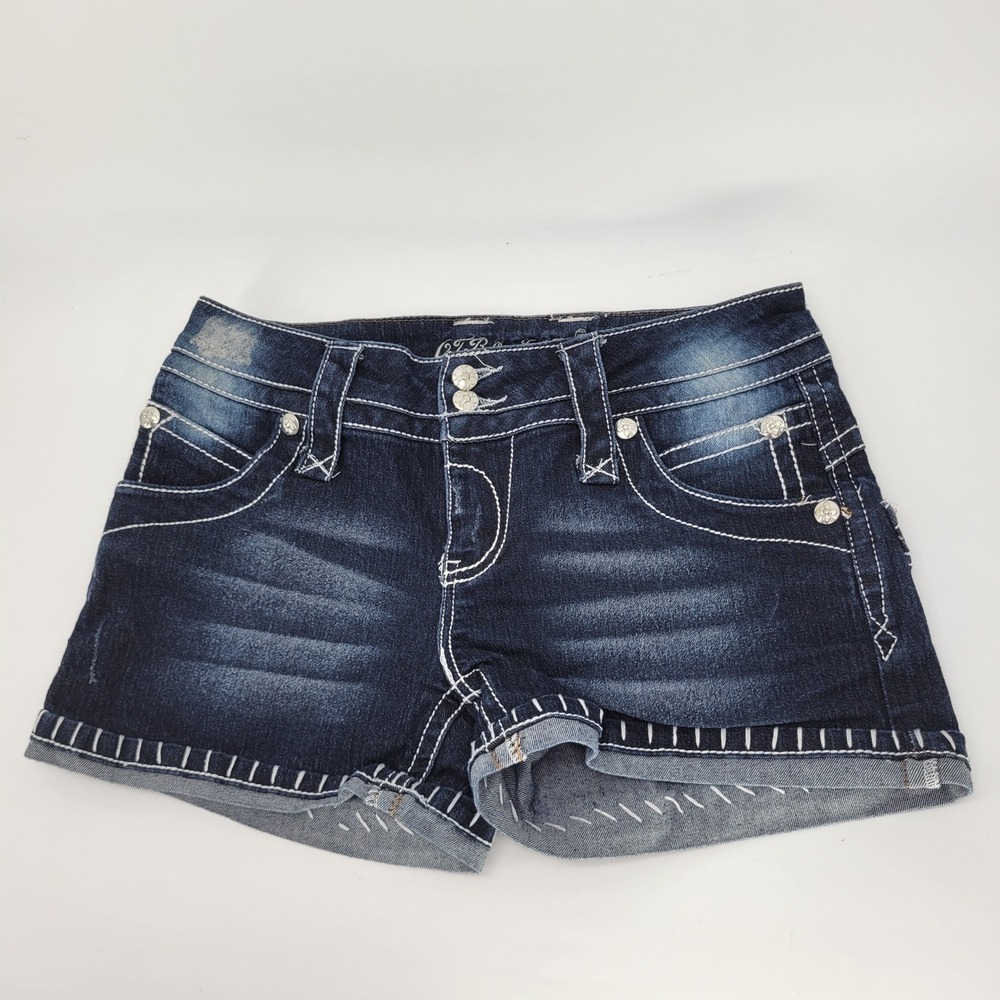 OTB One Tuff Babe Premium Denim Shorts Dark Wash Thick Stitch Size 5